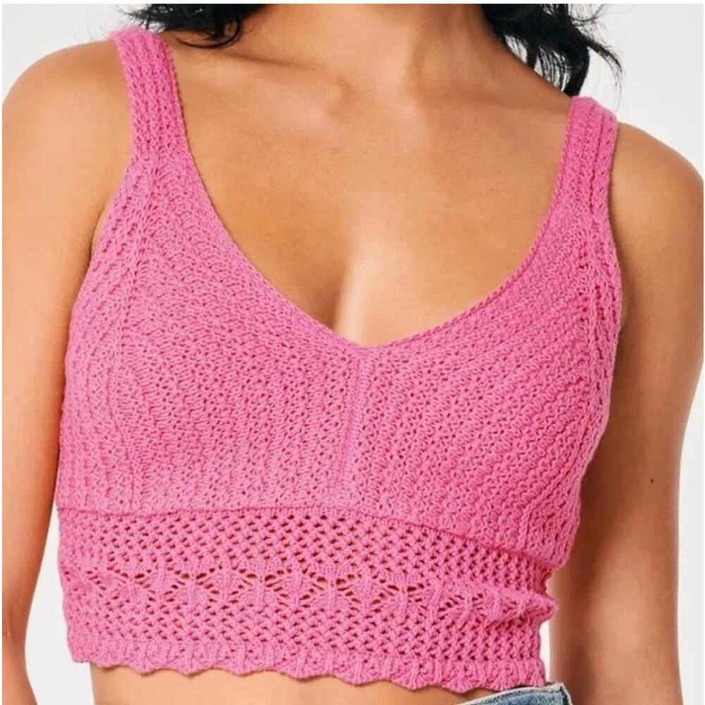 Hollister Pink Crochet Knitted Crop Bralette Size Small Cottagecore Boho
